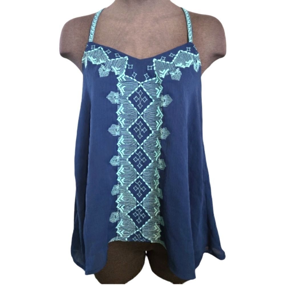 EC MAURICES FLOWY EMBROIDERED TWO LAYER TANK WITH SHARKBITE HEM SZ.S